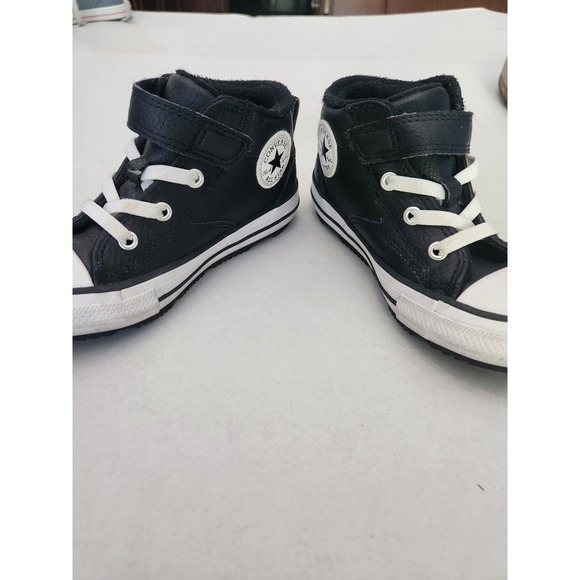 Converse All Star Leather High Top Black Infant Sneakers Shoes Size 9 - Picture 3 of 11